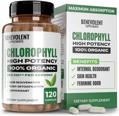 Suplemento de clorofila para nutrición benevolente, desintoxicación y apoyo inmunológico, desodorante interno - Gotas líquidas, sabor a menta natural, suministro para 4 meses, 59 ml