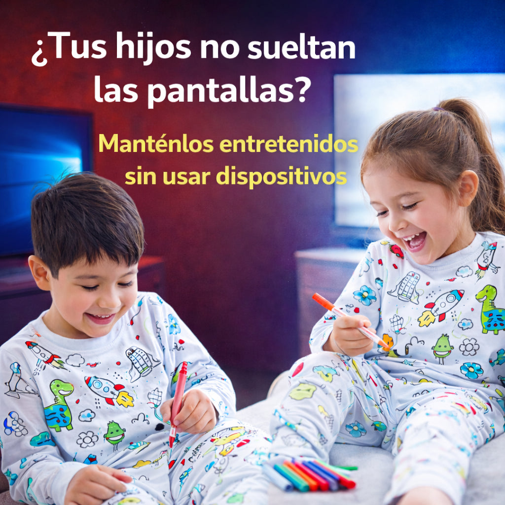 ColoreaWear™ – Pijama Creativa Lavable + Kit de 12 marcadores - Diversión sin pantallas