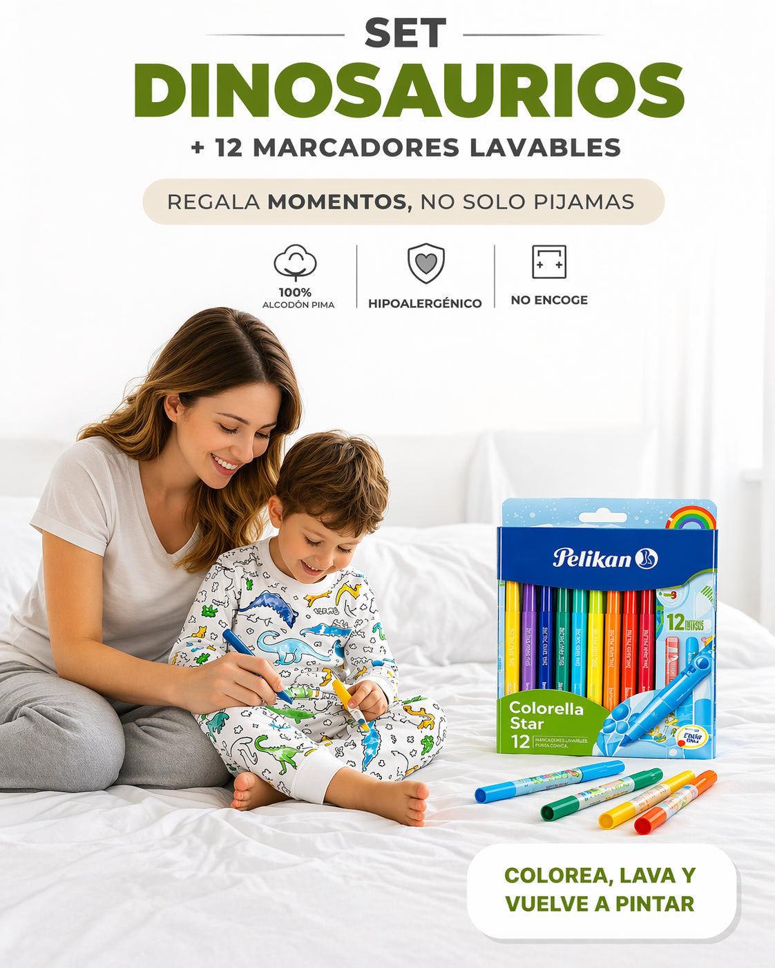ColoreaWear™ – Pijama Creativa Lavable + Kit de 12 marcadores - Diversión sin pantallas